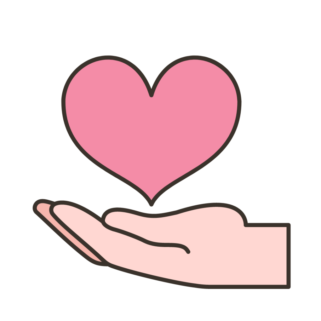 A pink heart above the hand.