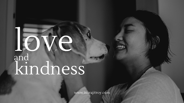 Love and Kindness. A woman show her love and kindness to a dog.