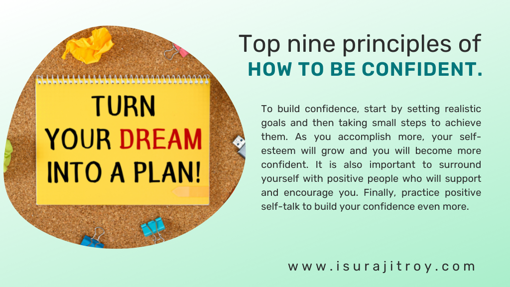 Top nine principles of how to be confident. A quotes about believe in yourself, " Turn your dream in a plan!"
