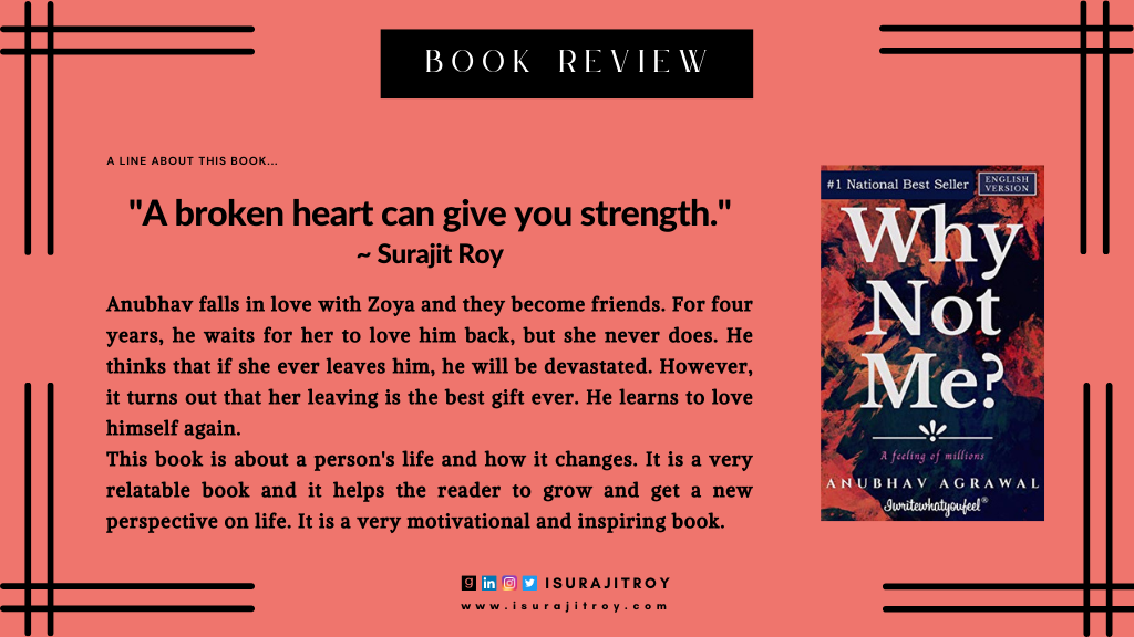 Book review of Why Not Me. A autobiographies book by, Anubhav Agrawal. To read more, please visit, www.isurajitroy.com .