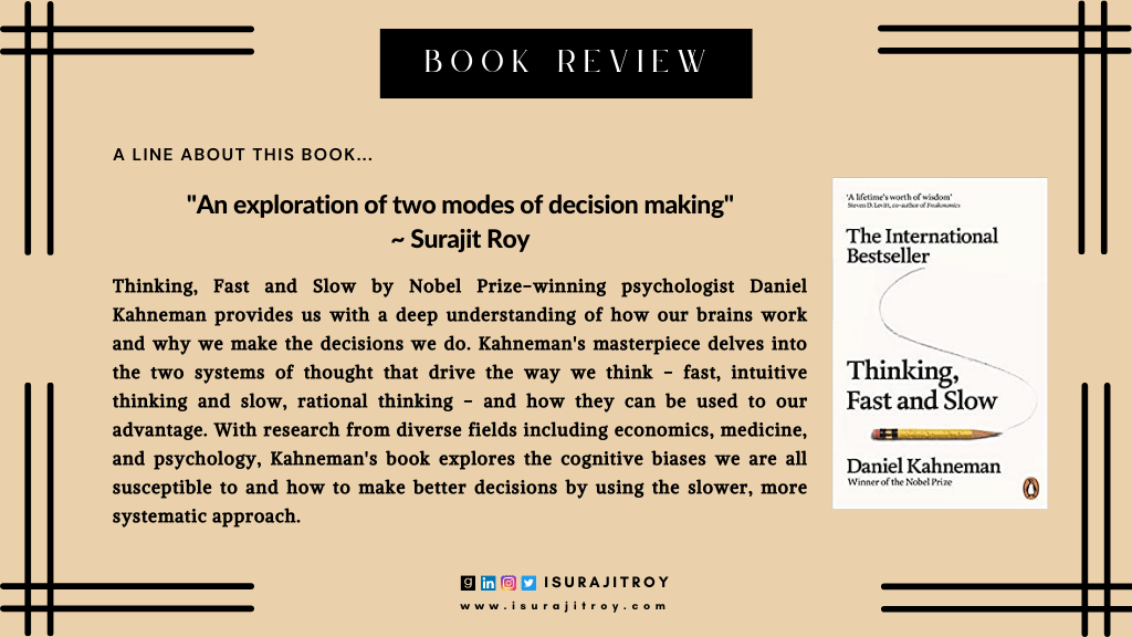 Book Review of the book Thinking, Fast and Slow, Review done by Surajit Roy.