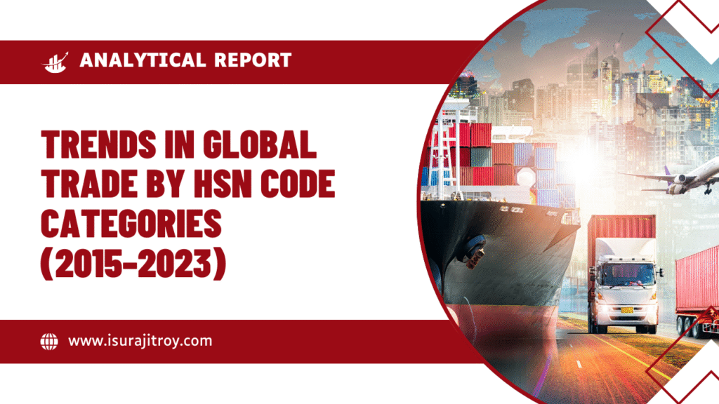 Explore global trade trends (2015–2023) by HSN codes, analyzing exports/imports for fuels, machinery, apparel, pharmaceuticals, electronics. Data from WITS, with insights on growth, volatility.