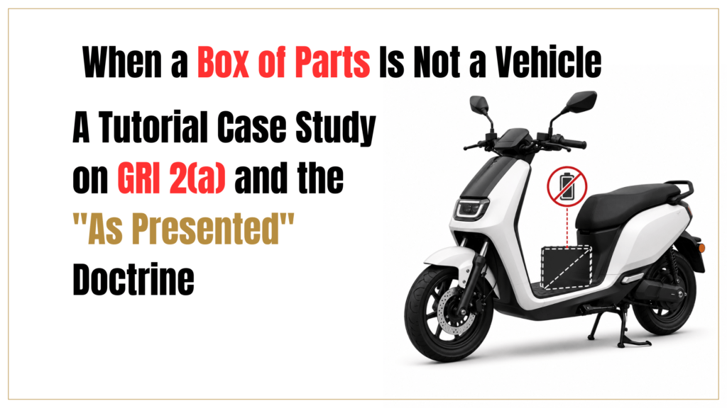 How CESTAT applied GRI 2(a)'s "as presented" test to defeat a ₹56 cr CKD reclassification of e-scooter parts—because the battery, an EV's essential character, was never imported.