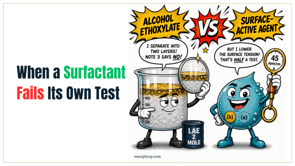 A surfactant that reduces surface tension but separates in water fails Chapter 34 Note 3. How CESTAT sent low-mole alcohol ethoxylates to Heading 3824.99, and why GRI 3 was never reached.