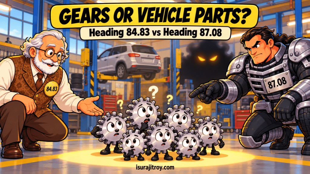 Title graphic for a case study on differential gears, heading 84.83 versus heading 87.08
